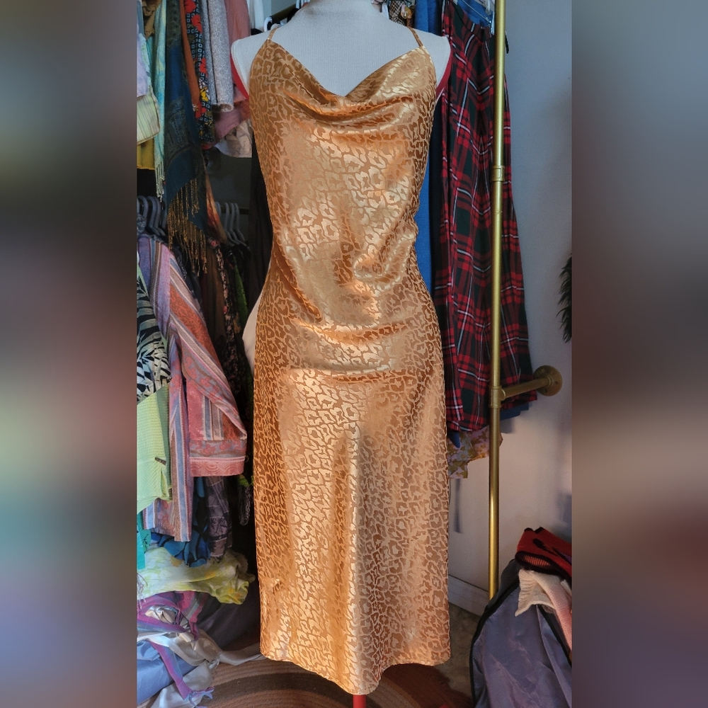 sM Copper Gold Cowl Neck Dress